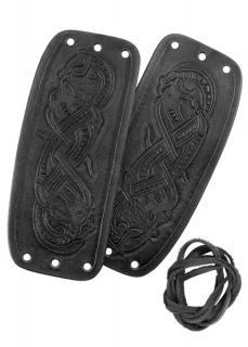 Armschützer aus Leder mit geprägtem Drachenmotiv, Jelling-Stil, schwarz