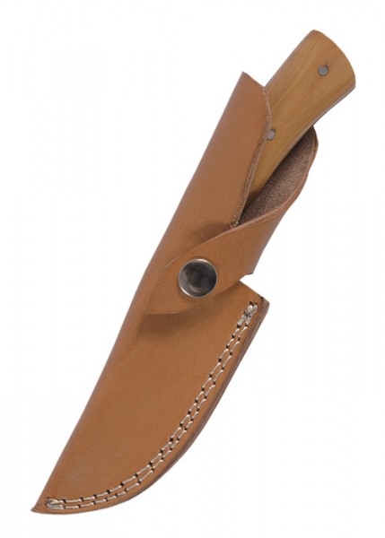 Jagdmesser mit Griff aus Olivenholz, ca.20 cm, Lederscheide