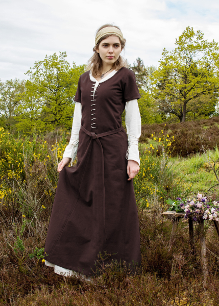 Kurzärmelige Cotehardie Ava, Mittelalterkleid, braun