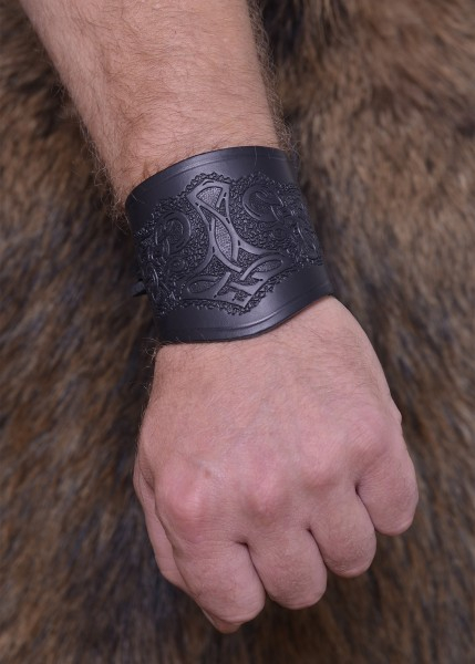 Armschützer aus Leder, mit Thorshammer, kurz schwarz