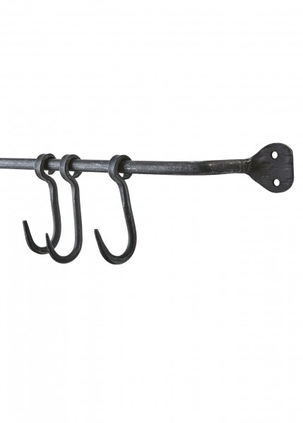 Handgeschmiedete Stange zur Wandbefestigung, ca. 91cm, inkl. Haken